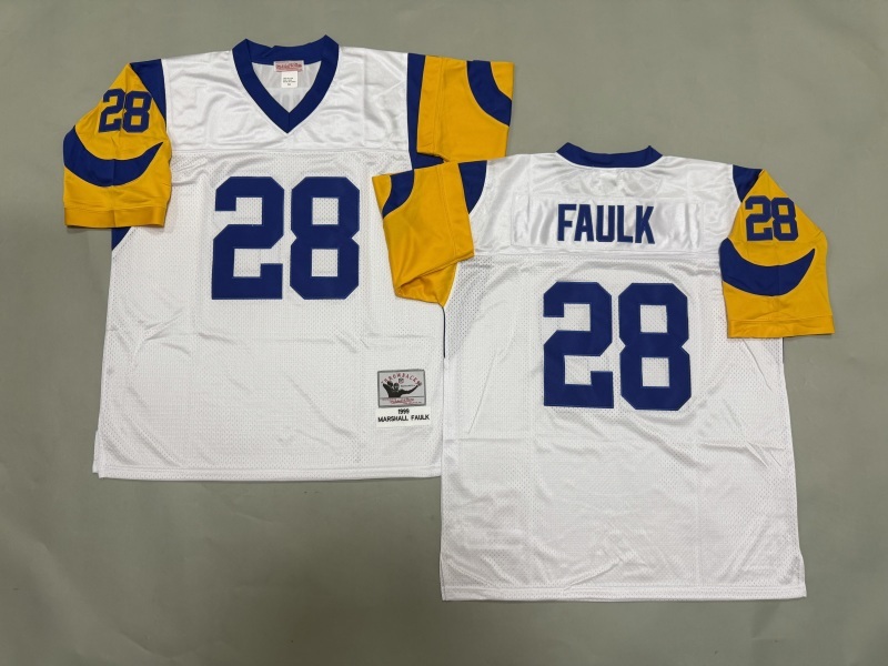 Men 2025 Los Angeles Rams #28 Faulk white Throwback Limited NFL Jersey style 001->los angeles rams->NFL Jersey